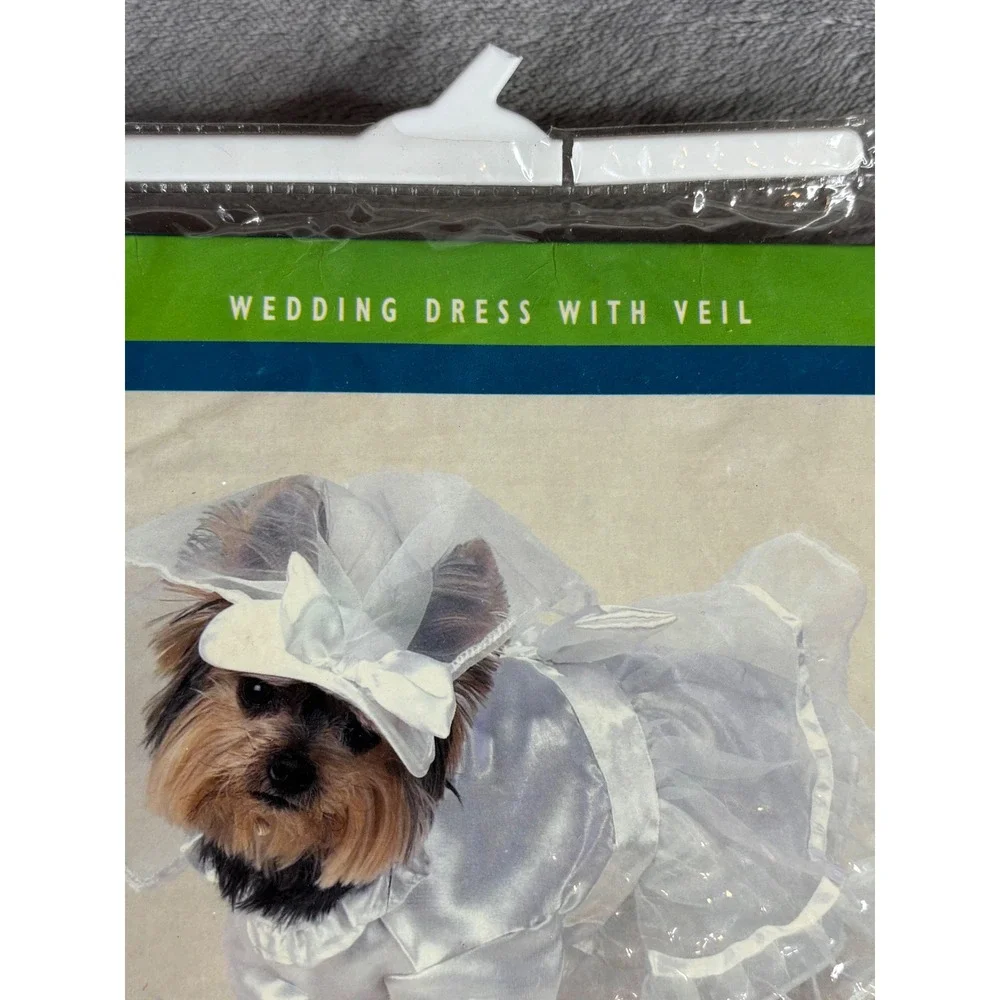 Canine Wedding Dress with Veil Pet Large White‎ Satin Dog Bridal Gown NEW
